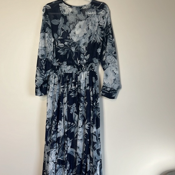 Alexa B Nites Blue Floral Sheer Long Sleeve Long Maxi Dress Size 14 NWT - Picture 7 of 7